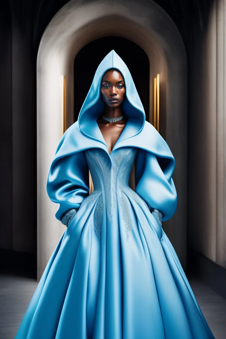 High Fashion Hooded Figures In Icy Blue Ballgowns (1)