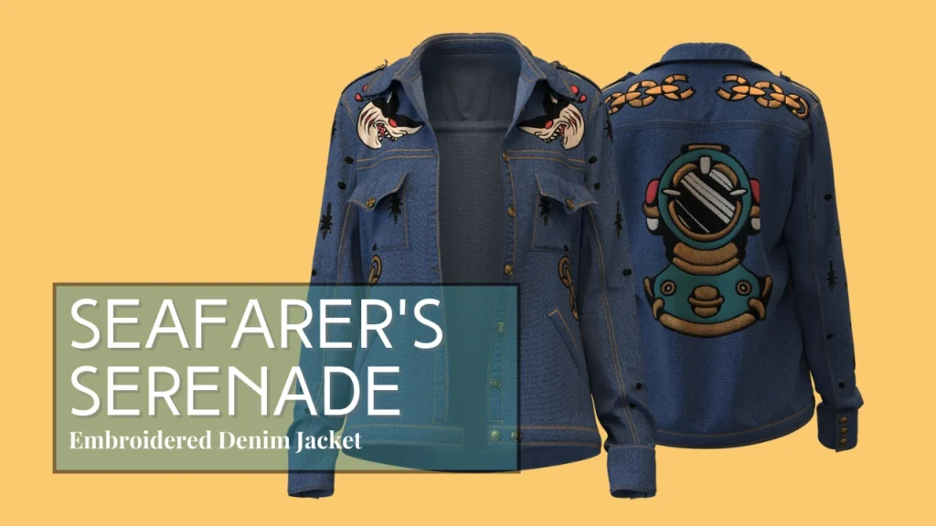 Seafarer's Serenade - Embroidered Denim Jacket made in Clo3D