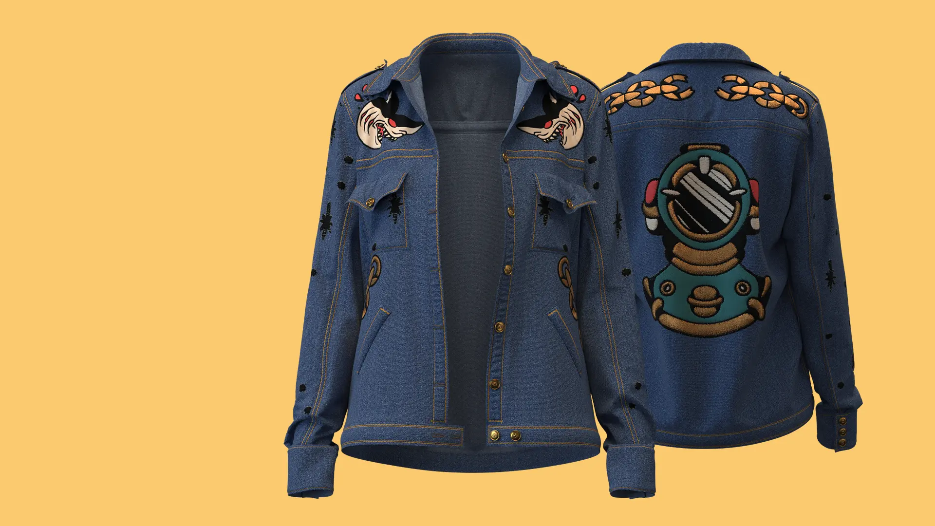 Seafarer's Serenade - Embroidered Denim Jacket made in Clo3D